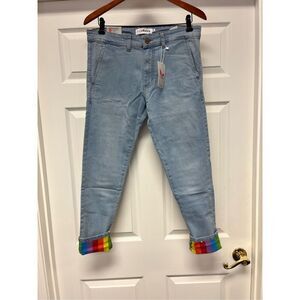 Pride Bunny Rainbow Roll Up Jeans sz 34 NWT LGBTQ